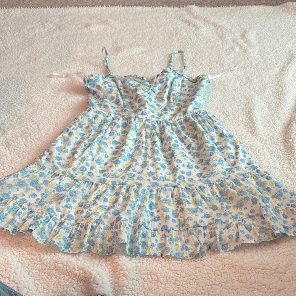 Altar'd State Light Blue Floral Dress with White Trim